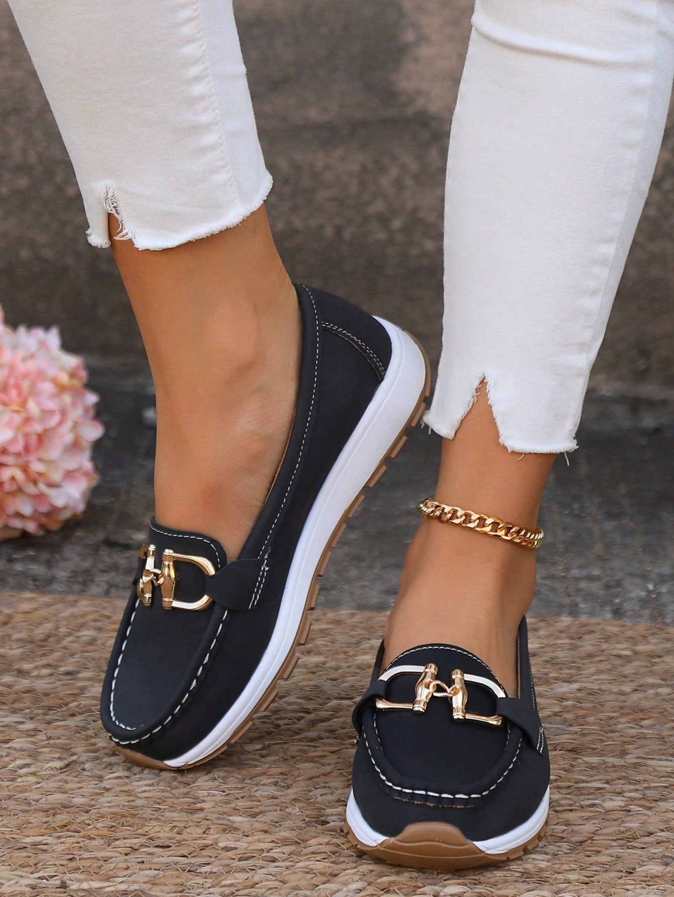 Sophisticated Buckle-Detail Flat Loafers
