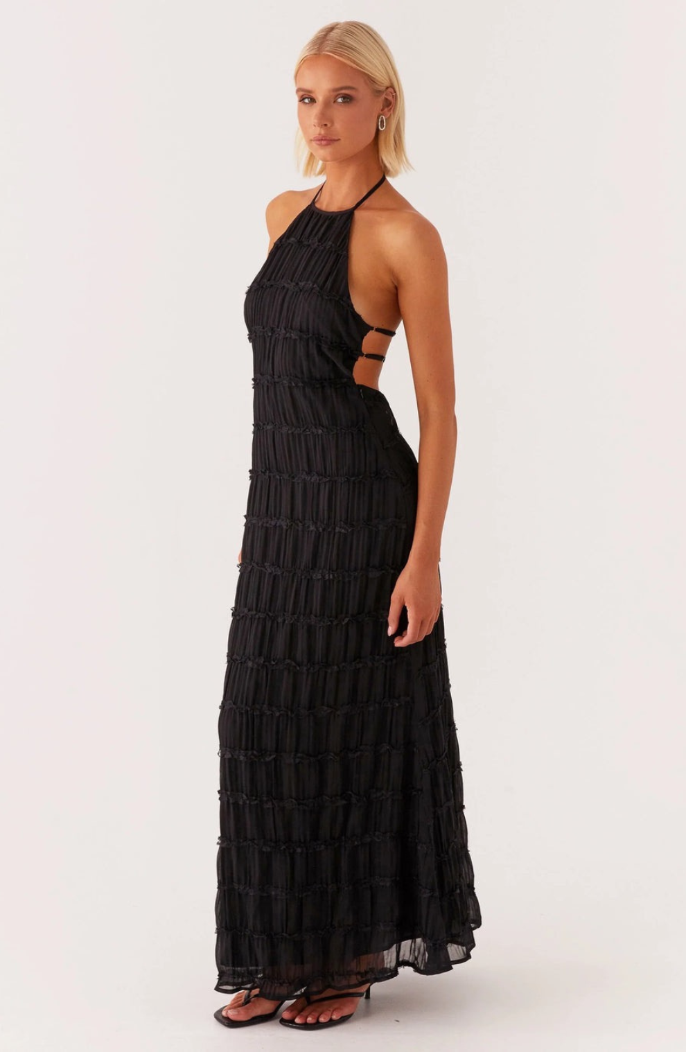 Textured Halter-Neck Maxi Dress