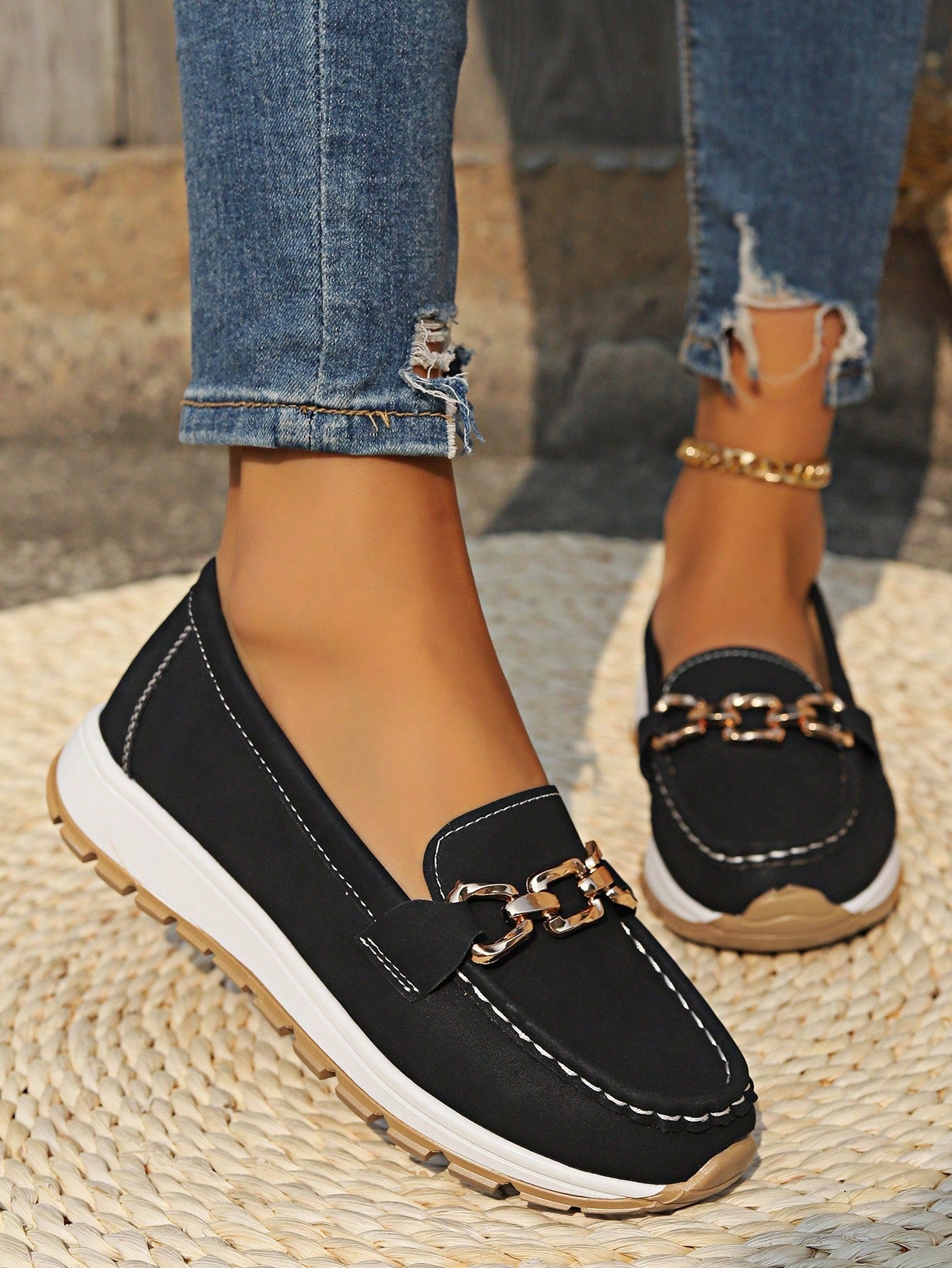 Sophisticated Buckle-Detail Flat Loafers
