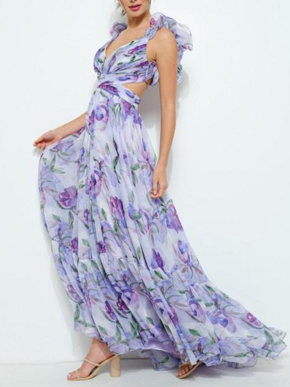 Printed Maxi Dress without a Deep Neckline for an Elegantly Casual Look