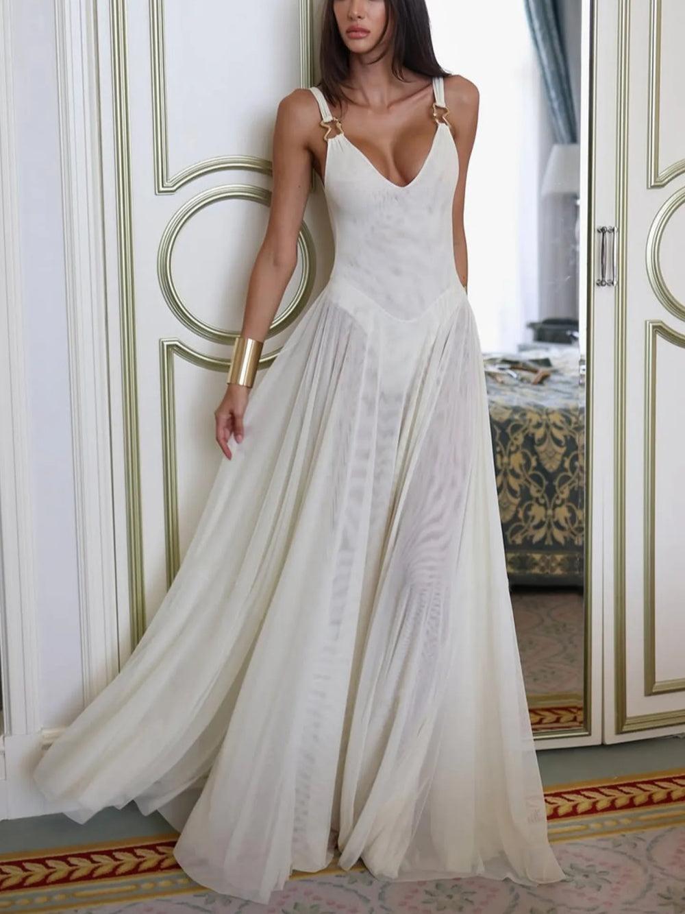 Julie with Choker Mesh Semi-transparent Long Dress