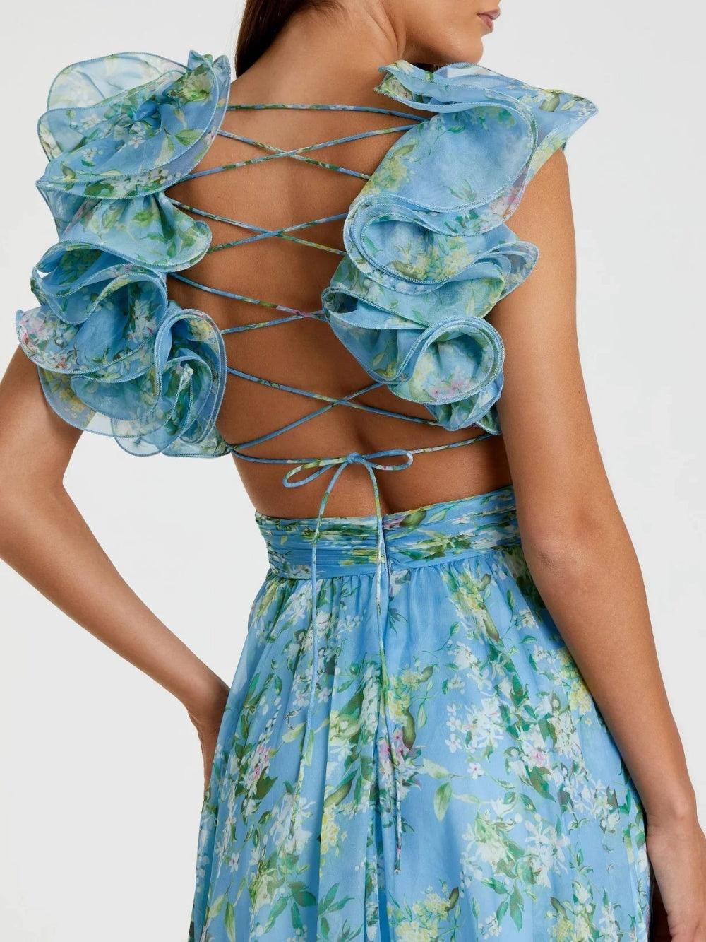 Printed Maxi Dress without a Deep Neckline for an Elegantly Casual Look