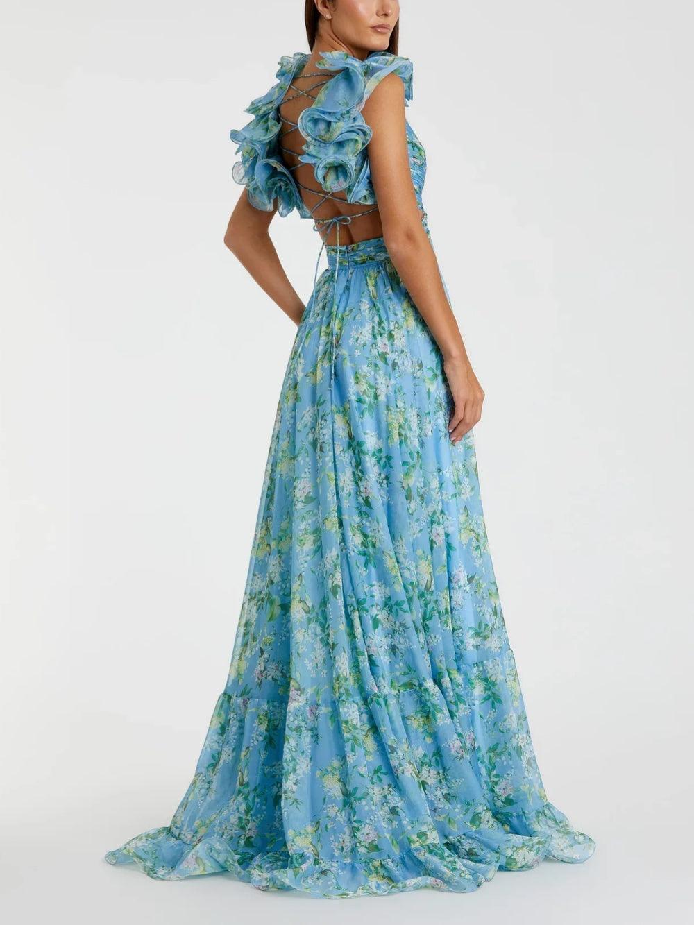 Printed Maxi Dress without a Deep Neckline for an Elegantly Casual Look