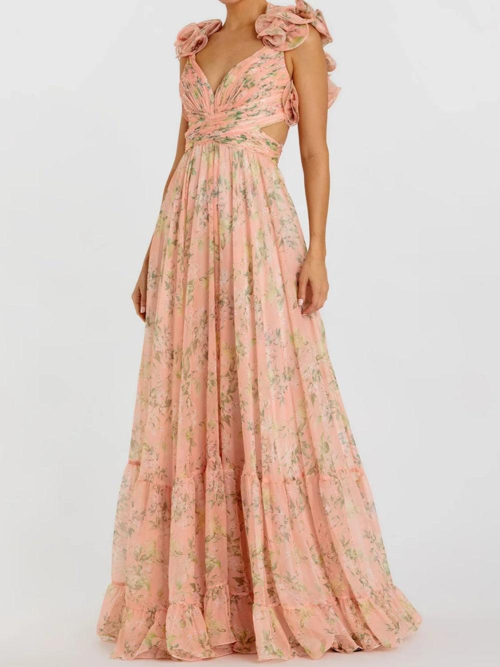 Printed Maxi Dress without a Deep Neckline for an Elegantly Casual Look