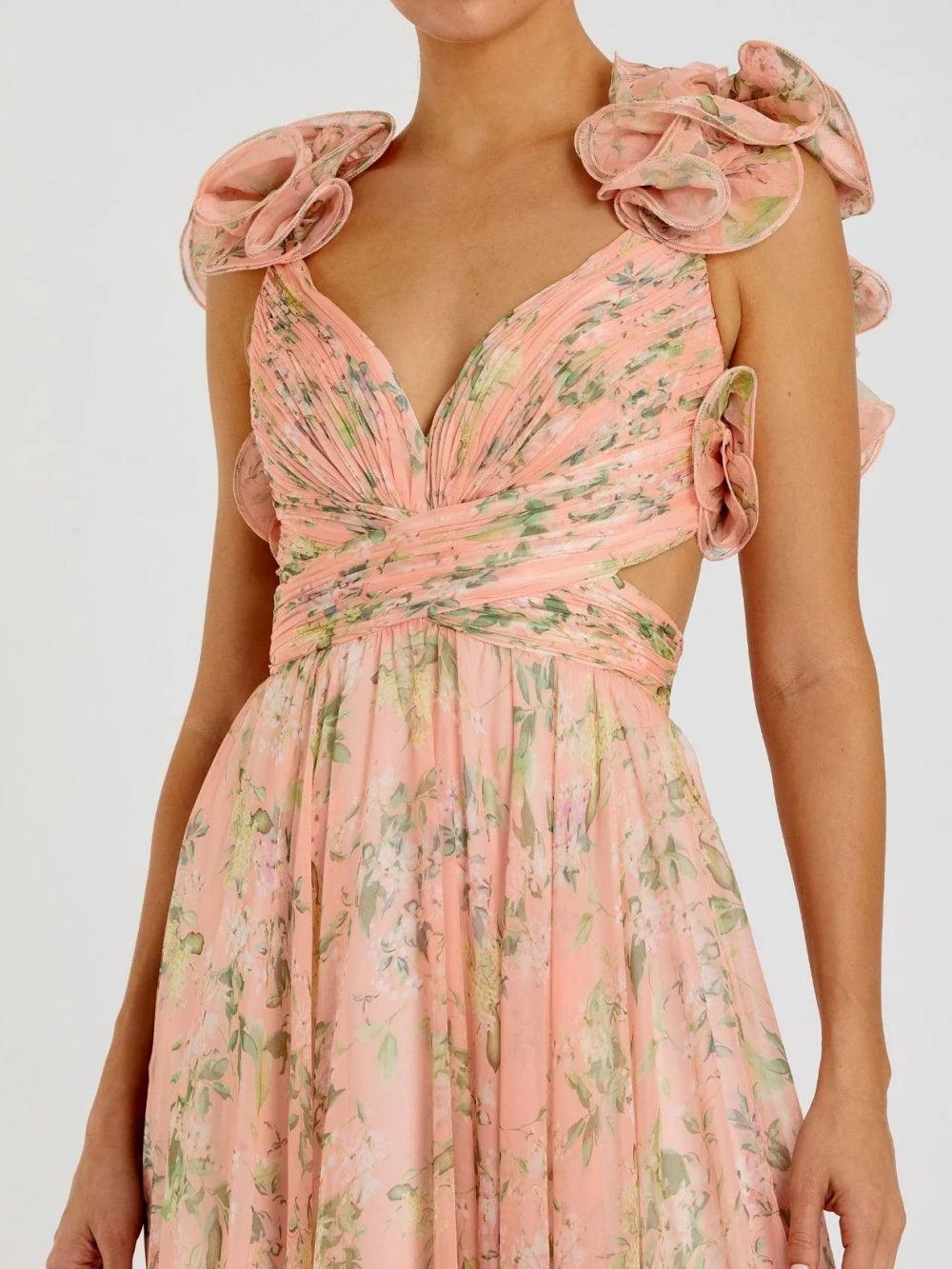 Printed Maxi Dress without a Deep Neckline for an Elegantly Casual Look