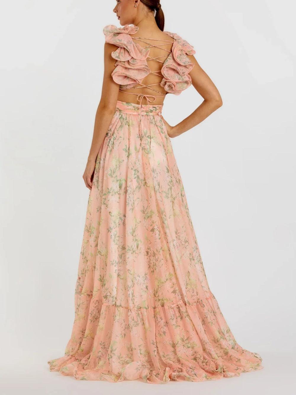 Printed Maxi Dress without a Deep Neckline for an Elegantly Casual Look