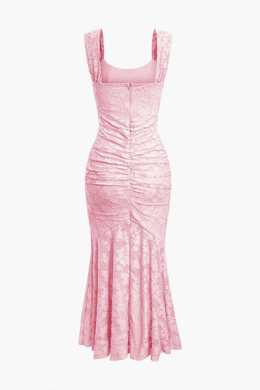 Light Pink Floral Maxi Dress with Bell Neckline