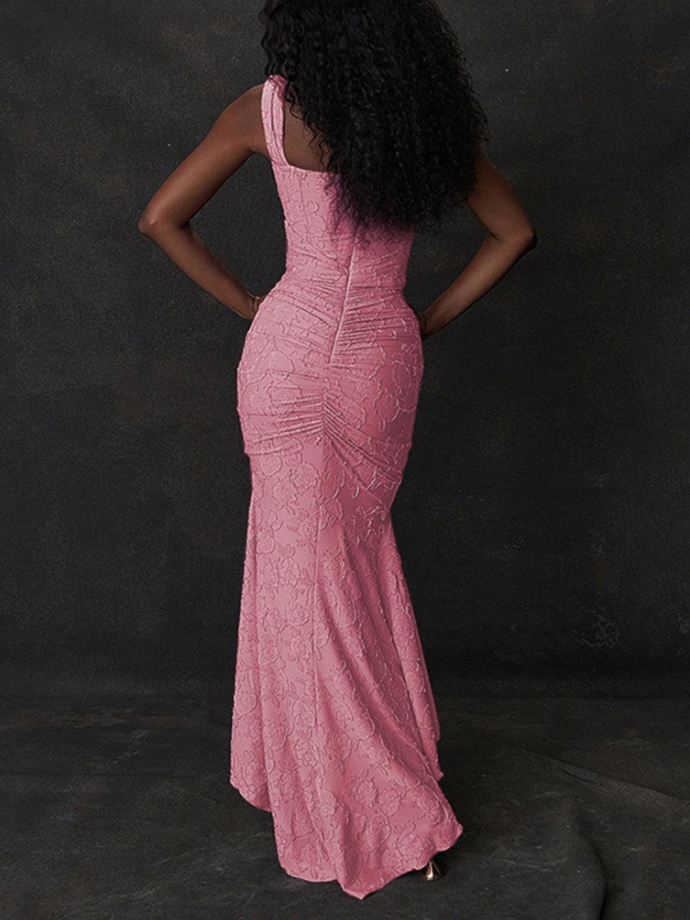 Light Pink Floral Maxi Dress with Bell Neckline