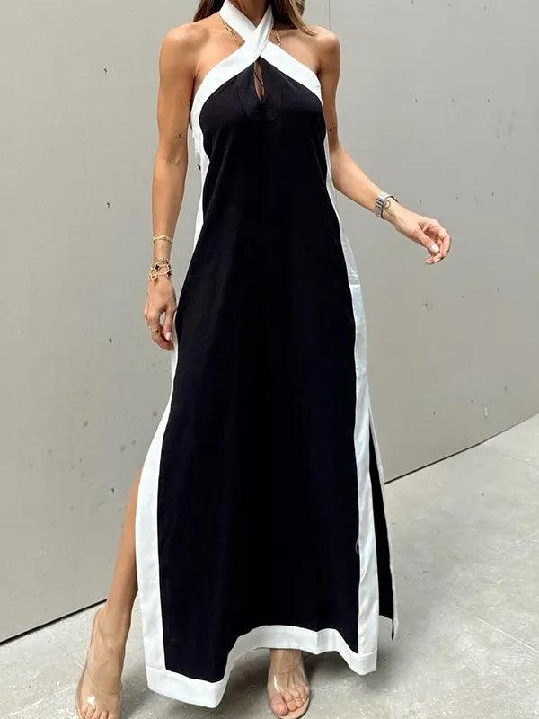 Elegant Maxi Dress with Halter Neck and Slit Fashion
