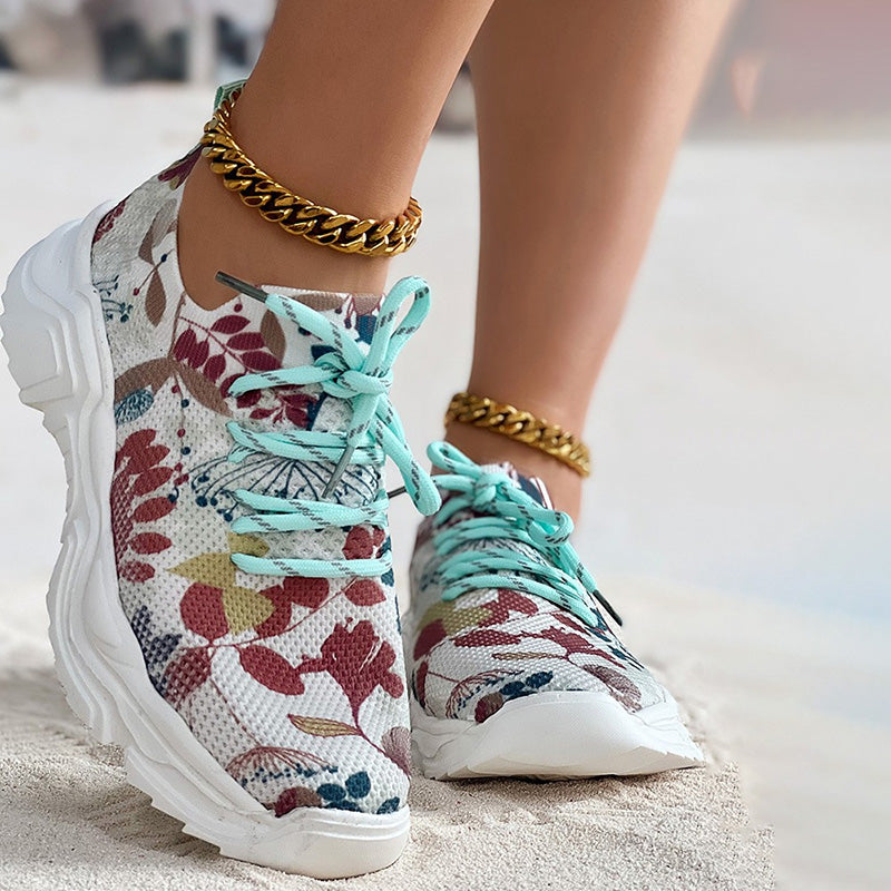 Effortless Casual Mesh Sneakers with Ergonomic Support Sole and Floral Details