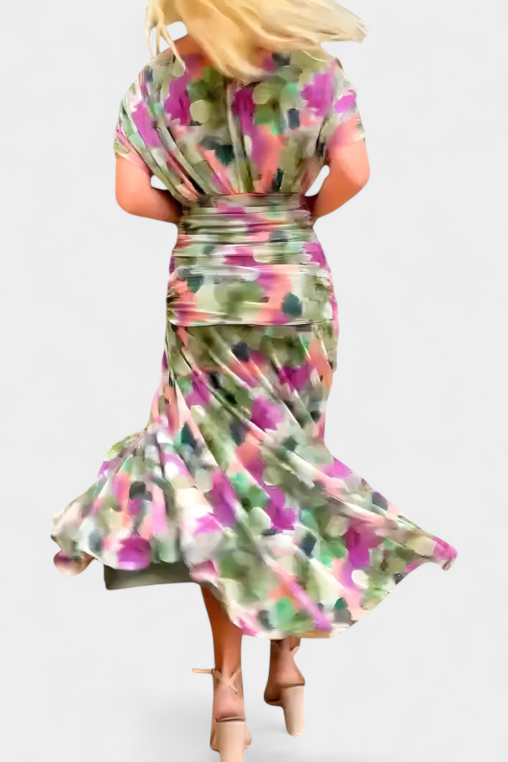 Classic V-Neck Long Dress with Elegant Flow