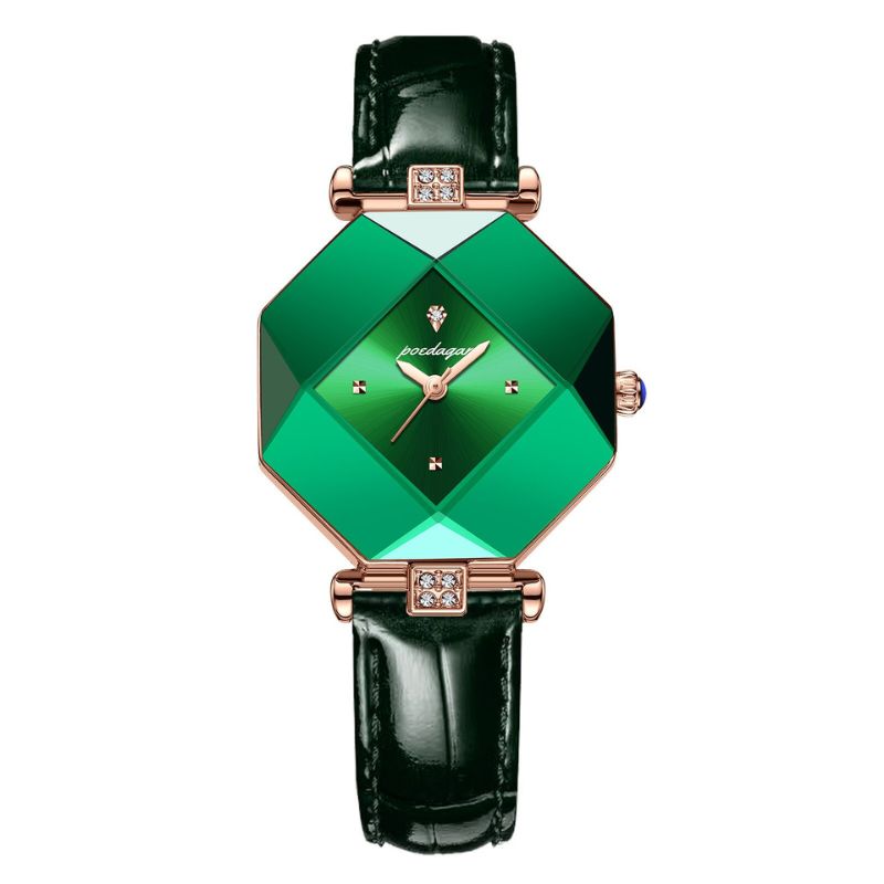 Elegant Quartz Watch with Luxury Green Diamond