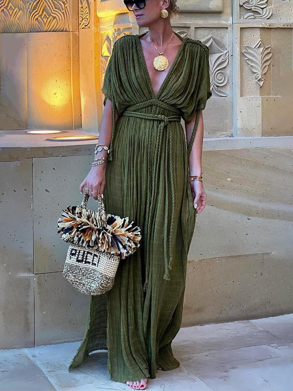 Kimono Drape with Braids Cover-Up and Elegant Slit Maxi Dress