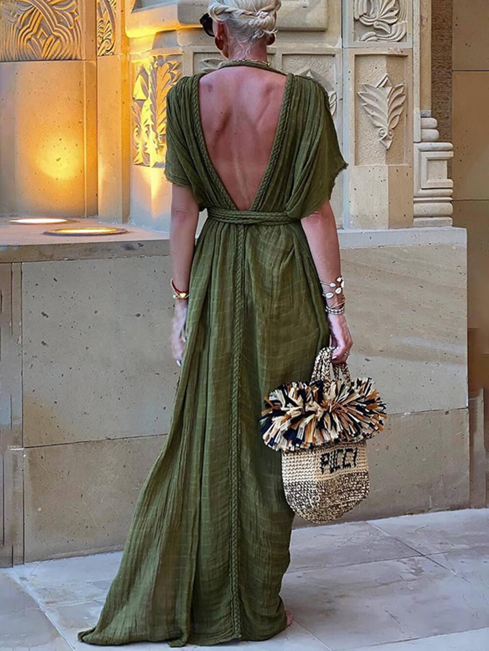 Kimono Drape with Braids Cover-Up and Elegant Slit Maxi Dress