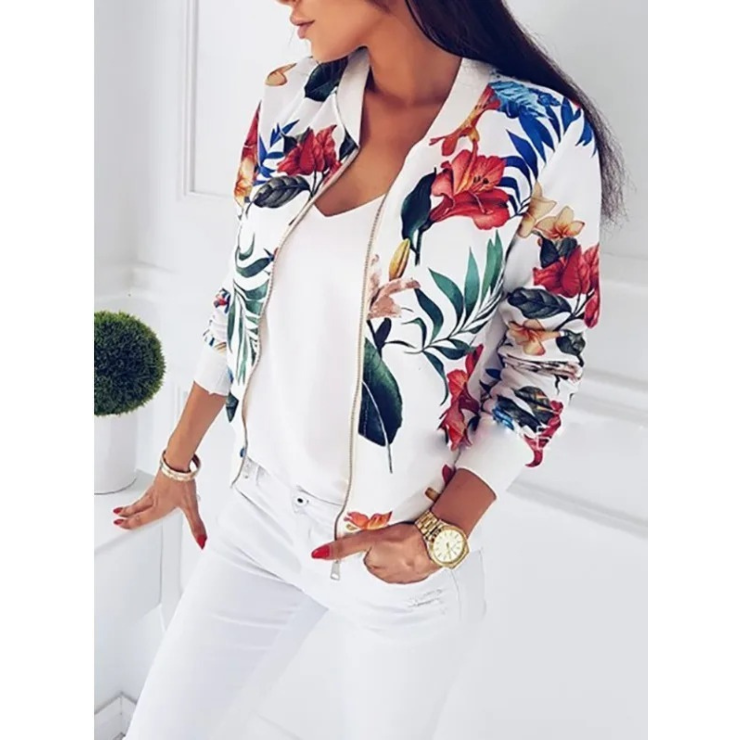 Bella - Floral Print Bomber Jacket for a Fresh and Trendy Style