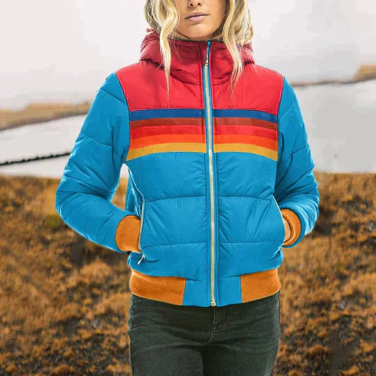 Retro Women's Winter Jacket with Color Blocking and Vintage Style - Warm and Stylish Comfort