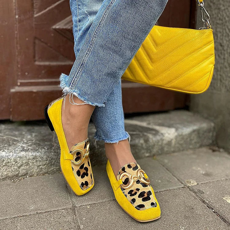 Yellow Loafer with Animal-Print Detail