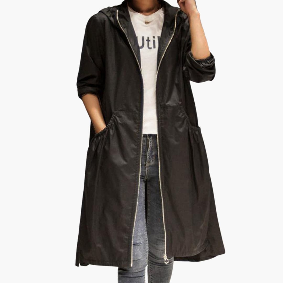 Elegant Long Trench Coat with Hood for Women