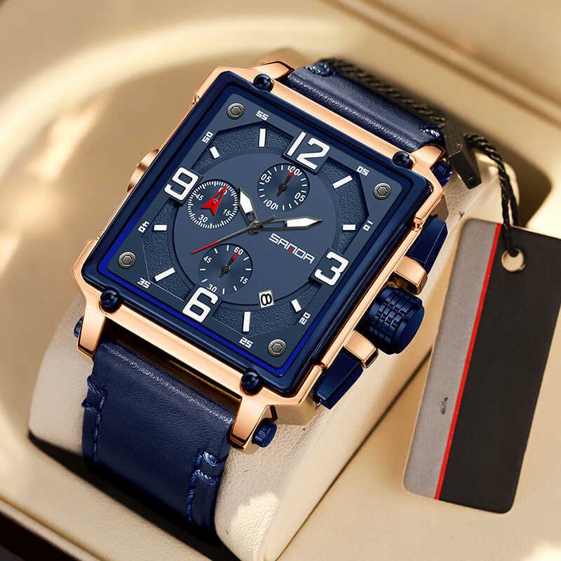 Elegant Leather Tactical Watch for Men with Quartz Movement