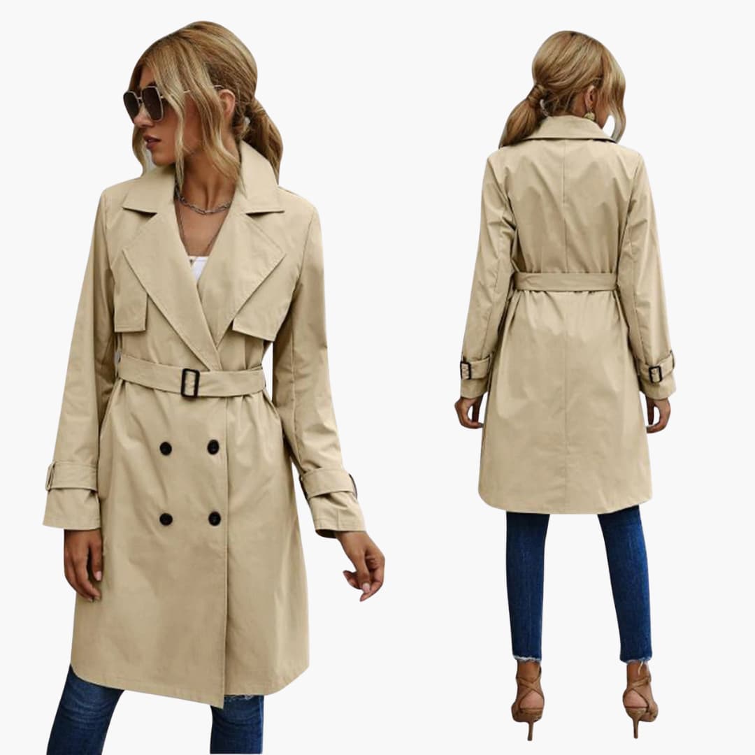 Knee-length trench coat for women – stylish classic with a waist belt
