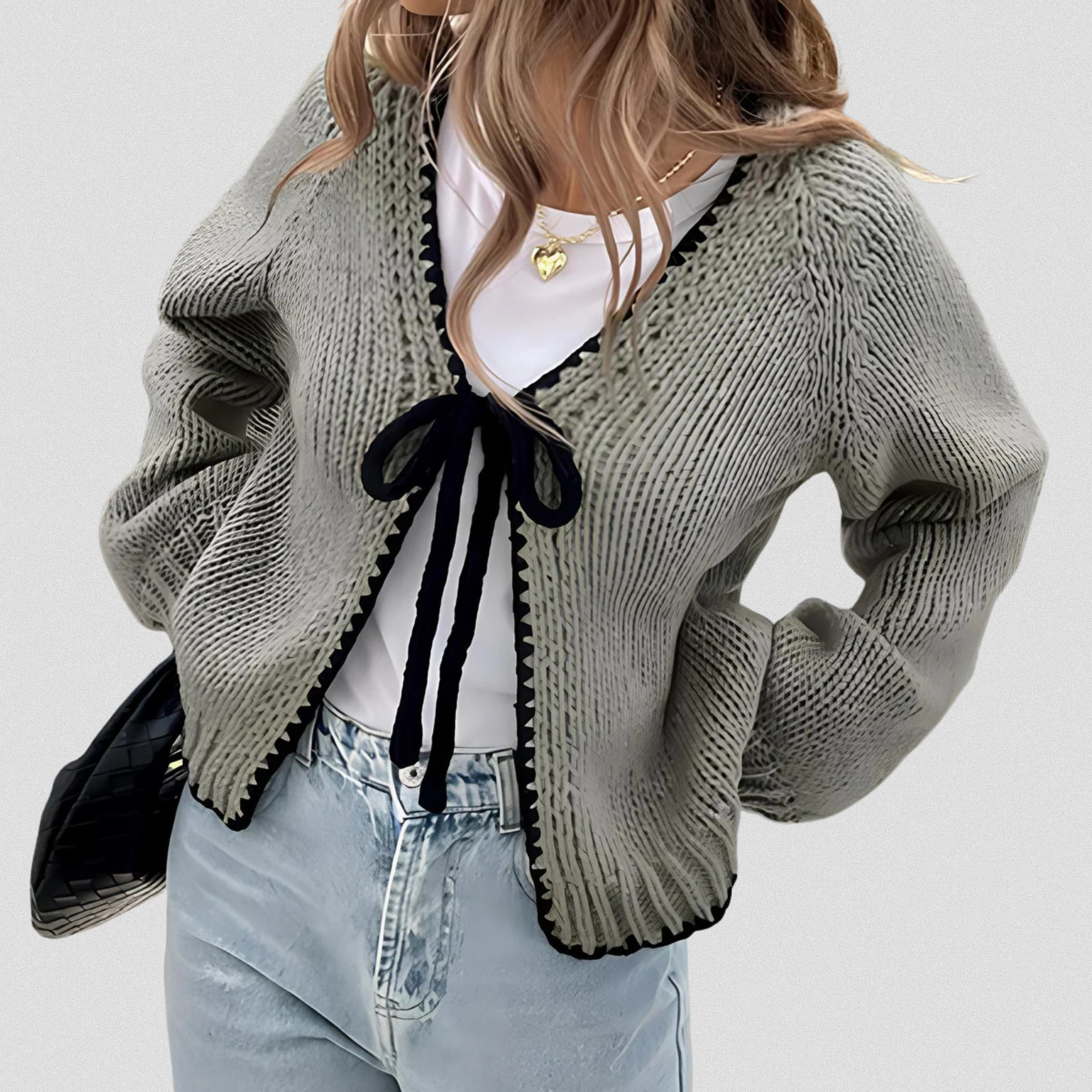 Chic Long-Sleeve Open-Front Cardigan with Ribbon Detail