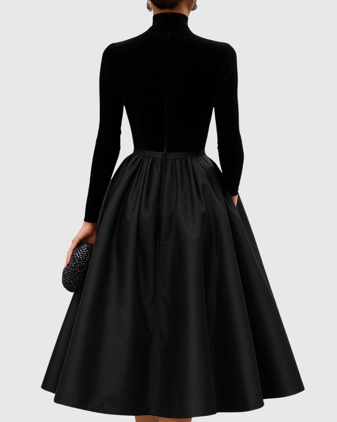Aradia | Sophisticated Black Velvet & Satin Midi Dress
