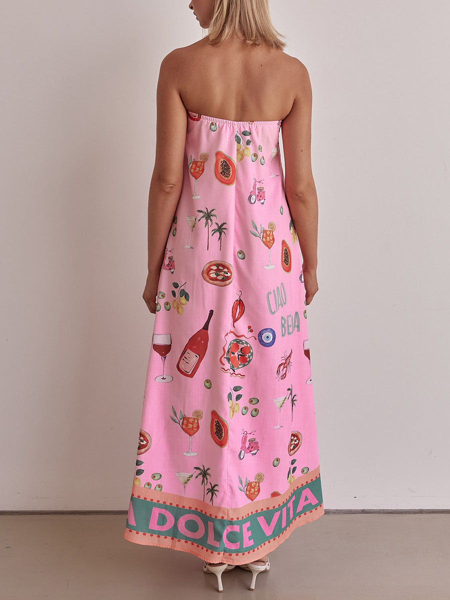 Pink Tube Summer Dress with Elegant Vacation Pattern