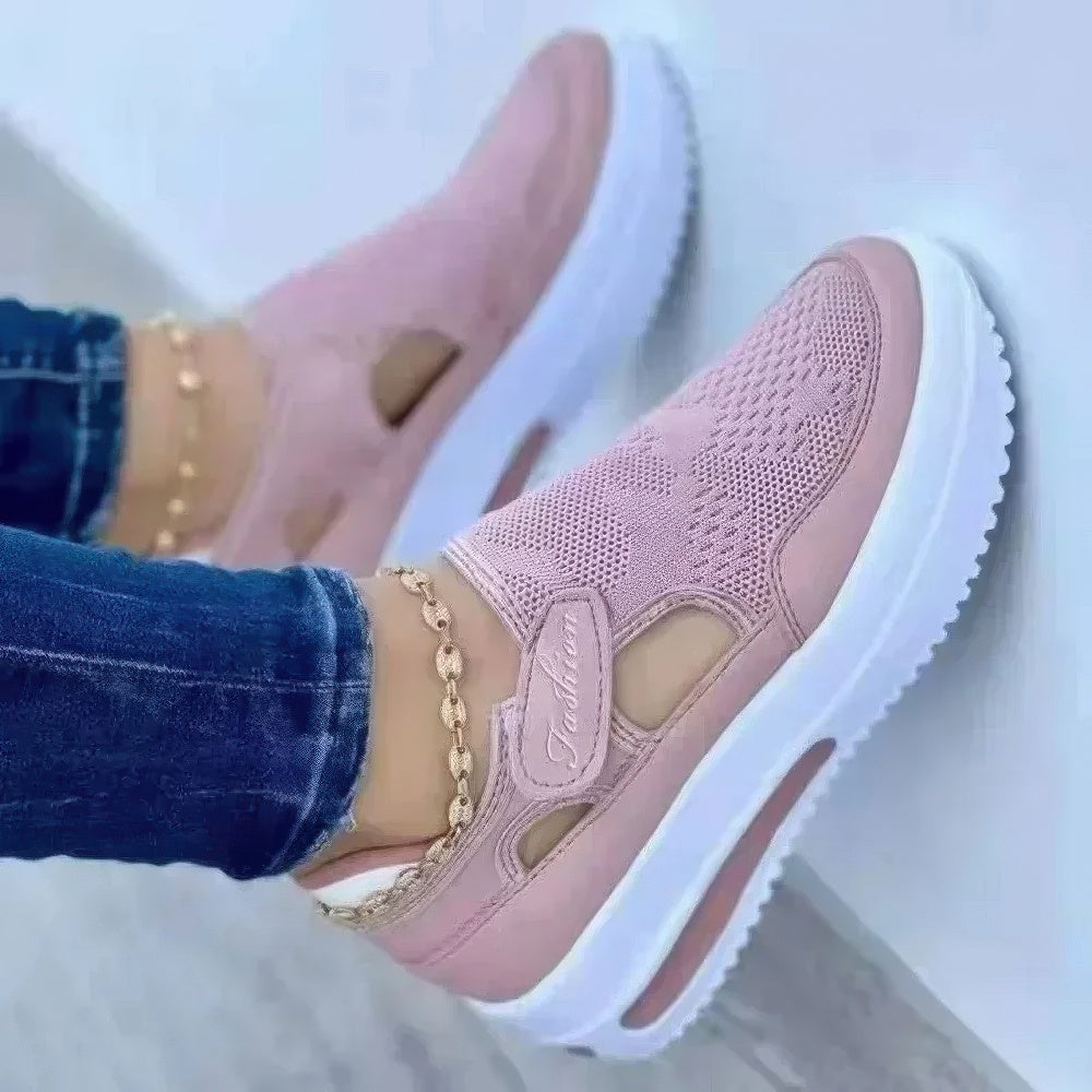 Breathable Cashmere Women's Sneakers with Mesh Platform