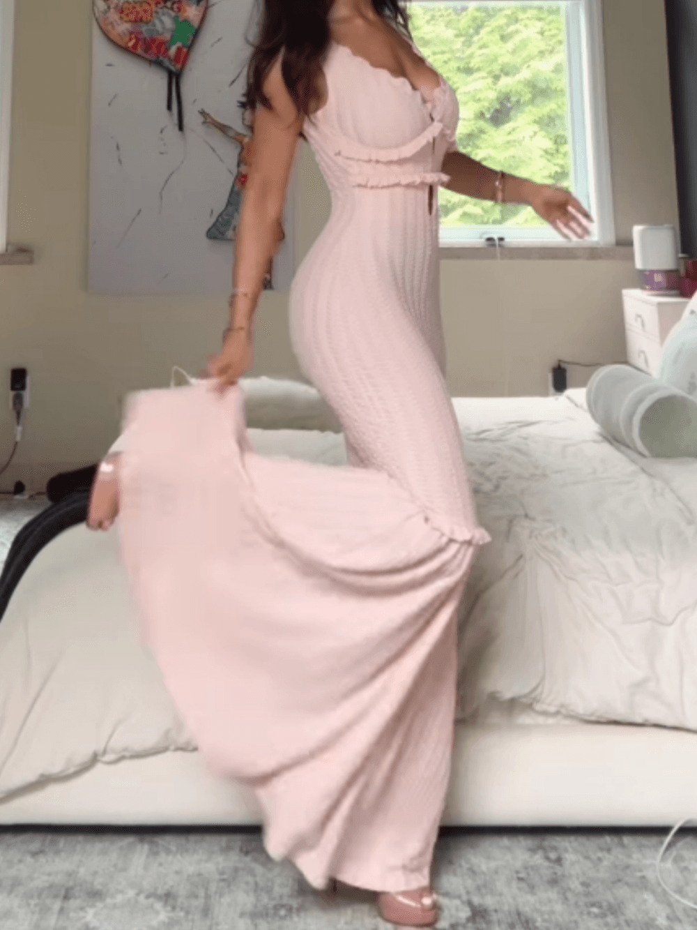 Dress with Ruffle Details and Off-Shoulder Neckline