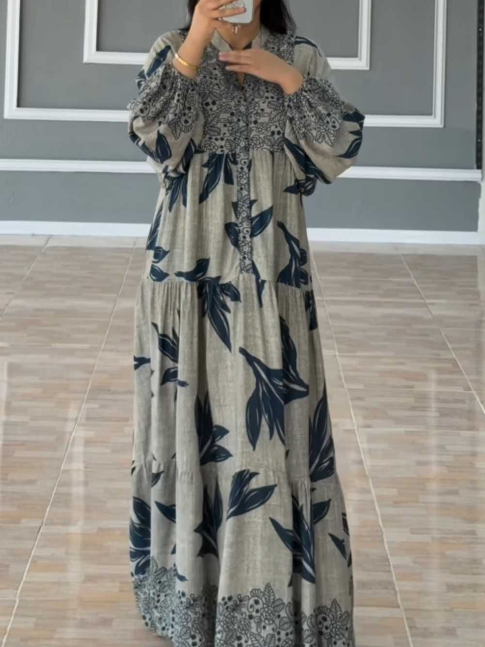 Casual Floral Print Lantern Sleeve