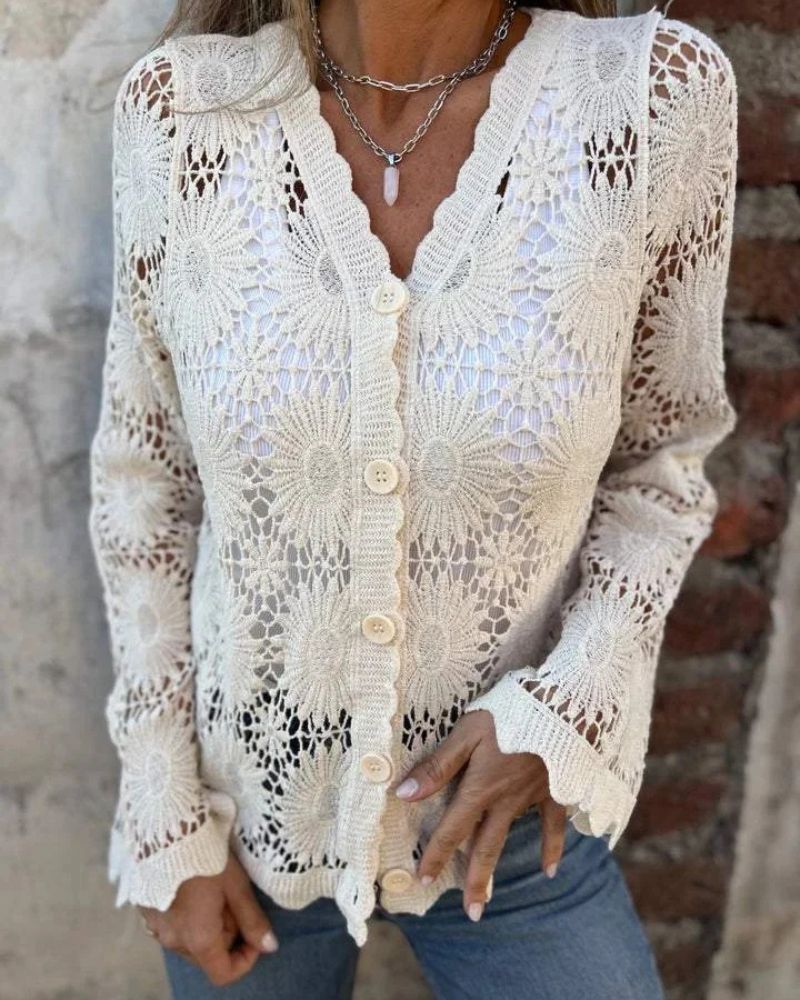 NALIE - Crochet Lace Cardigan with Elegant Buttons