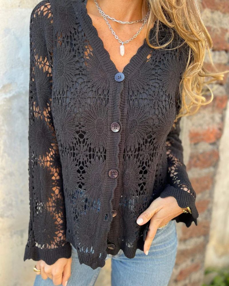 NALIE - Crochet Lace Cardigan with Elegant Buttons
