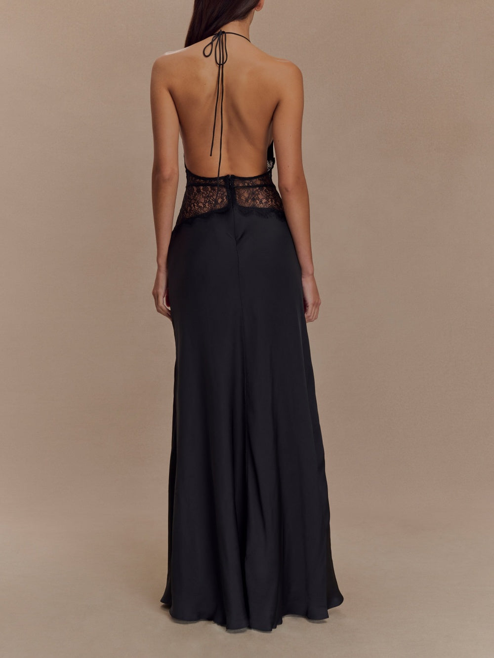 Elegant Deep V Silk Satin Maxi Dress with Stylish Halter Neck