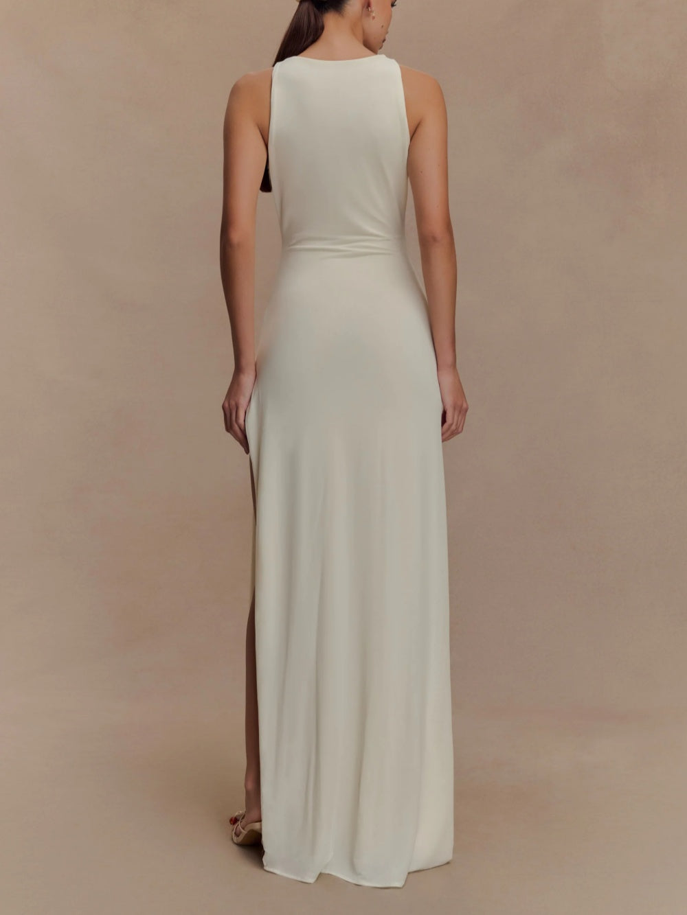 Elegant Slinky Beaded Maxi Dress in Ivory - Perfect for Special Occasions