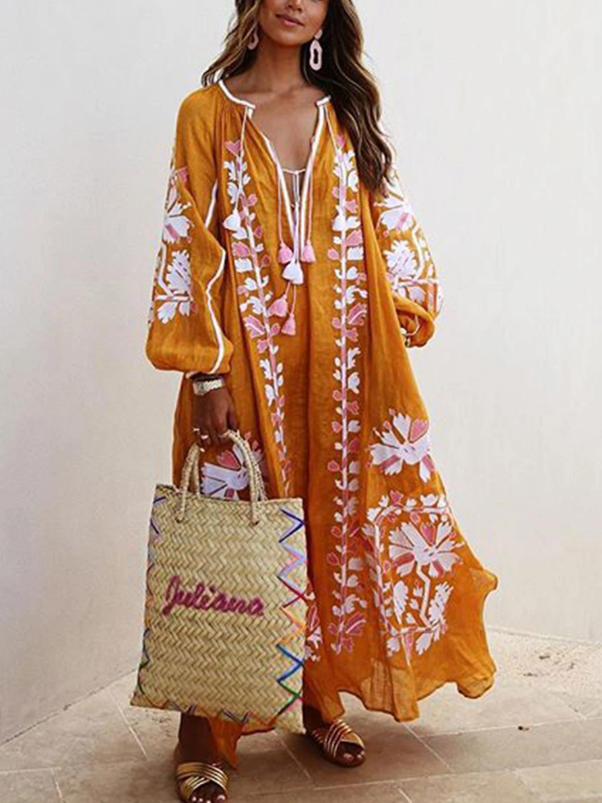 Bohemian Printed Oversized Maxi Dress for Comfort and Elegance Style