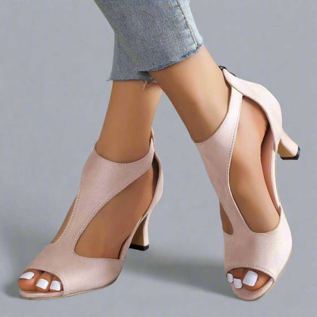 Open-toe kitten heels with elegant cutout