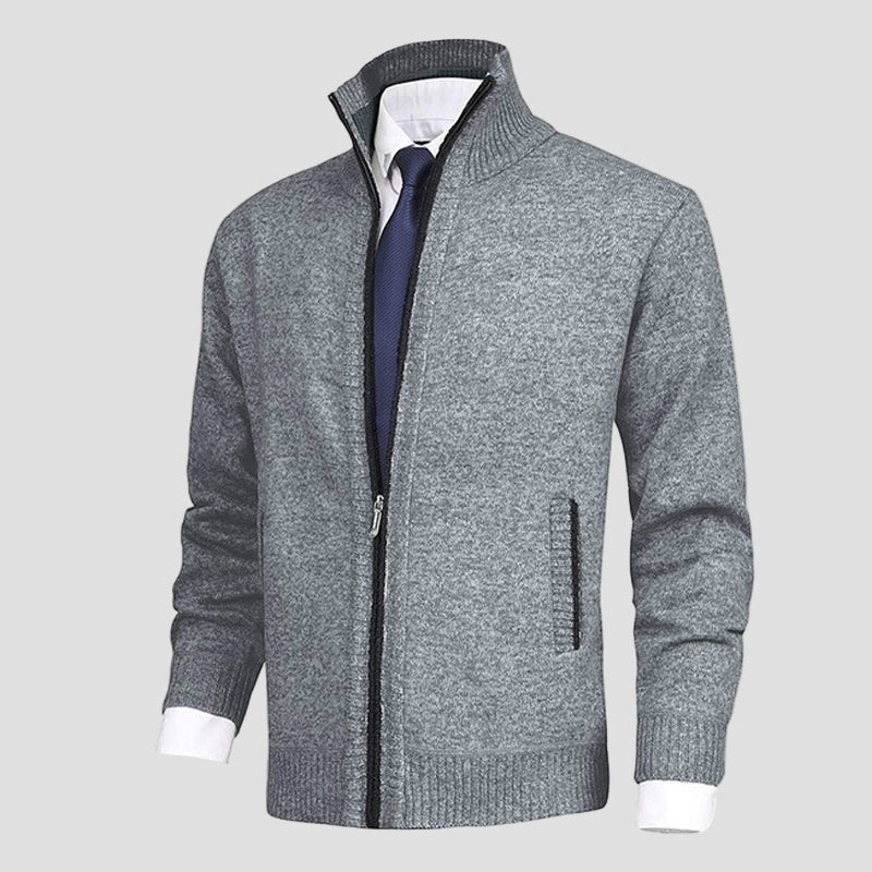 Owen | Classic Solid Knit Cardigan with Stand Collar