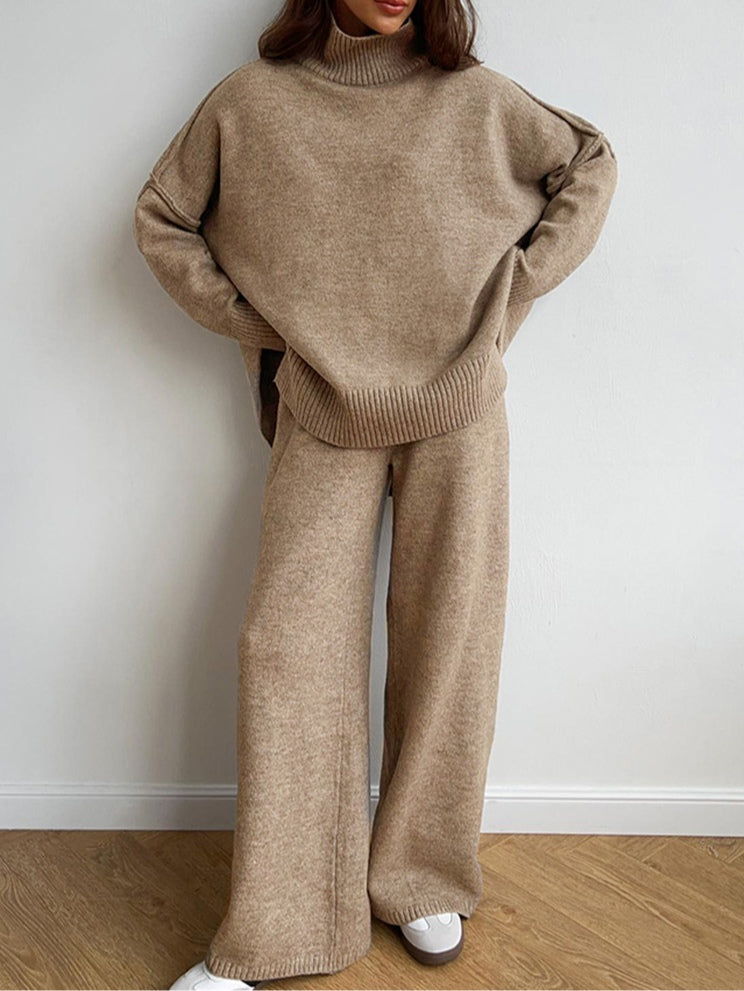 Cozy High-Neck Thick-Knit Sweater Set — Casual, Loose-Fit