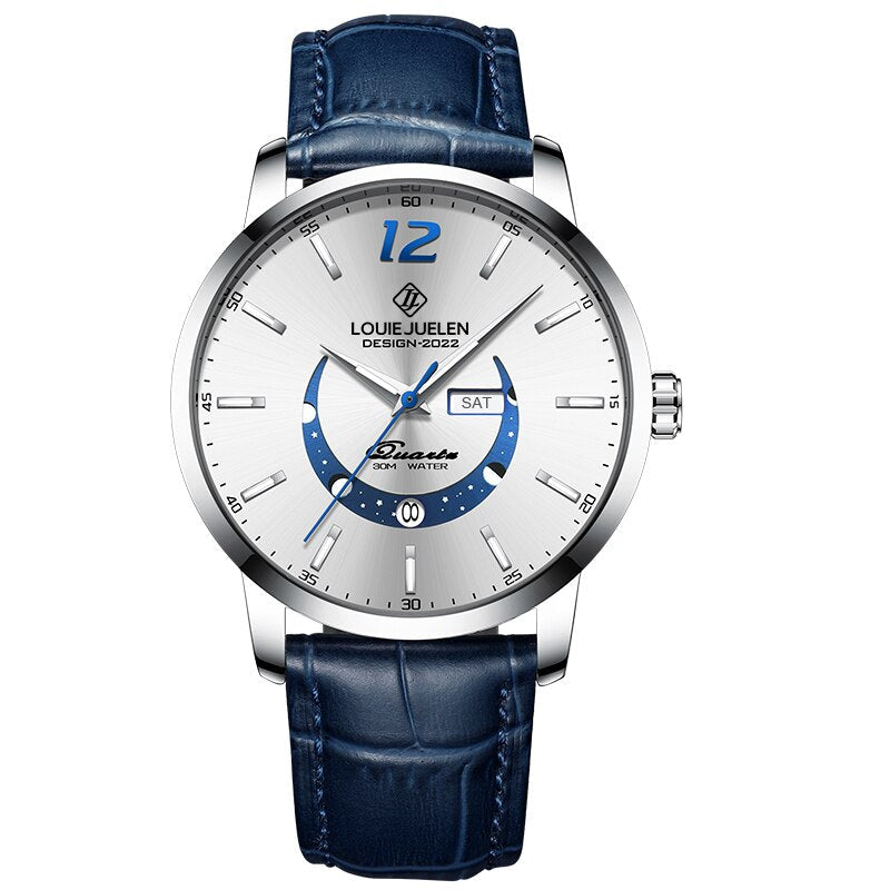 Elegant watch with luminous moon phase