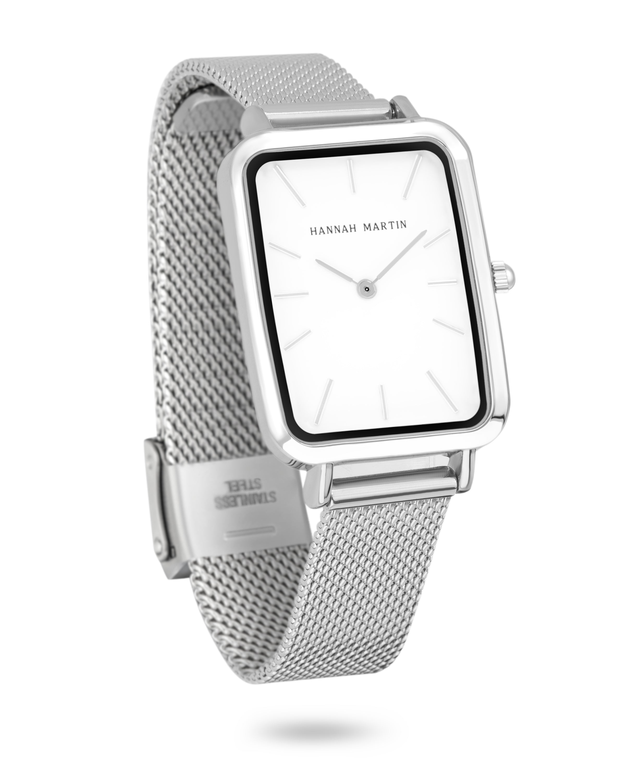 Orion - Elegant Rectangular Silver Watch with Luxury Mesh Band