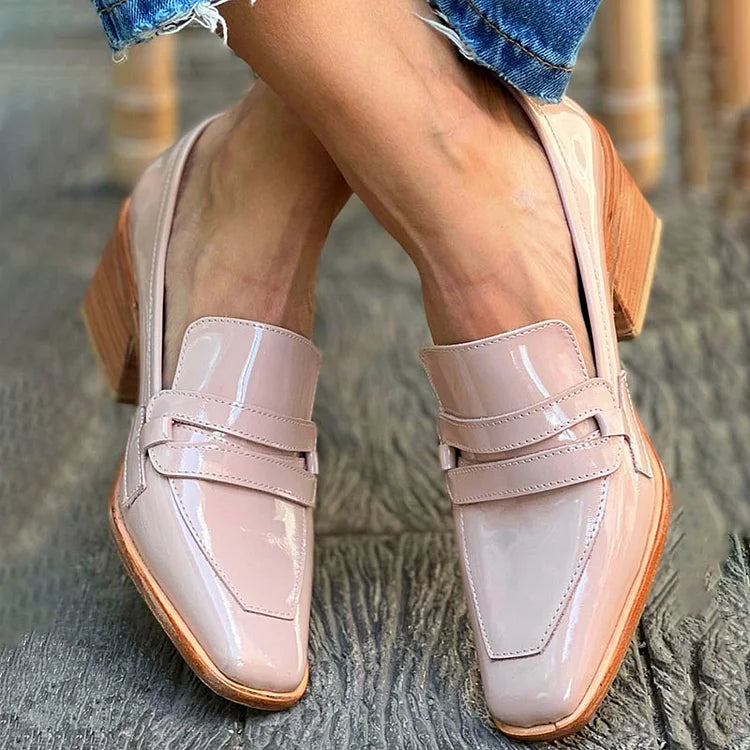 Shiny Loafers with Block Heel