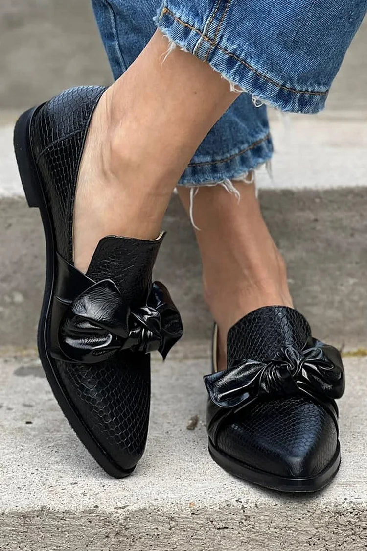 Black Loafers with a Shiny Bow - Sleek & Elegant