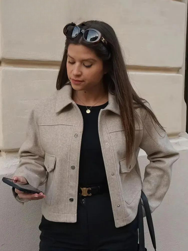 Women's Jumper - Elegant Short Utility Bomber Style Jacket