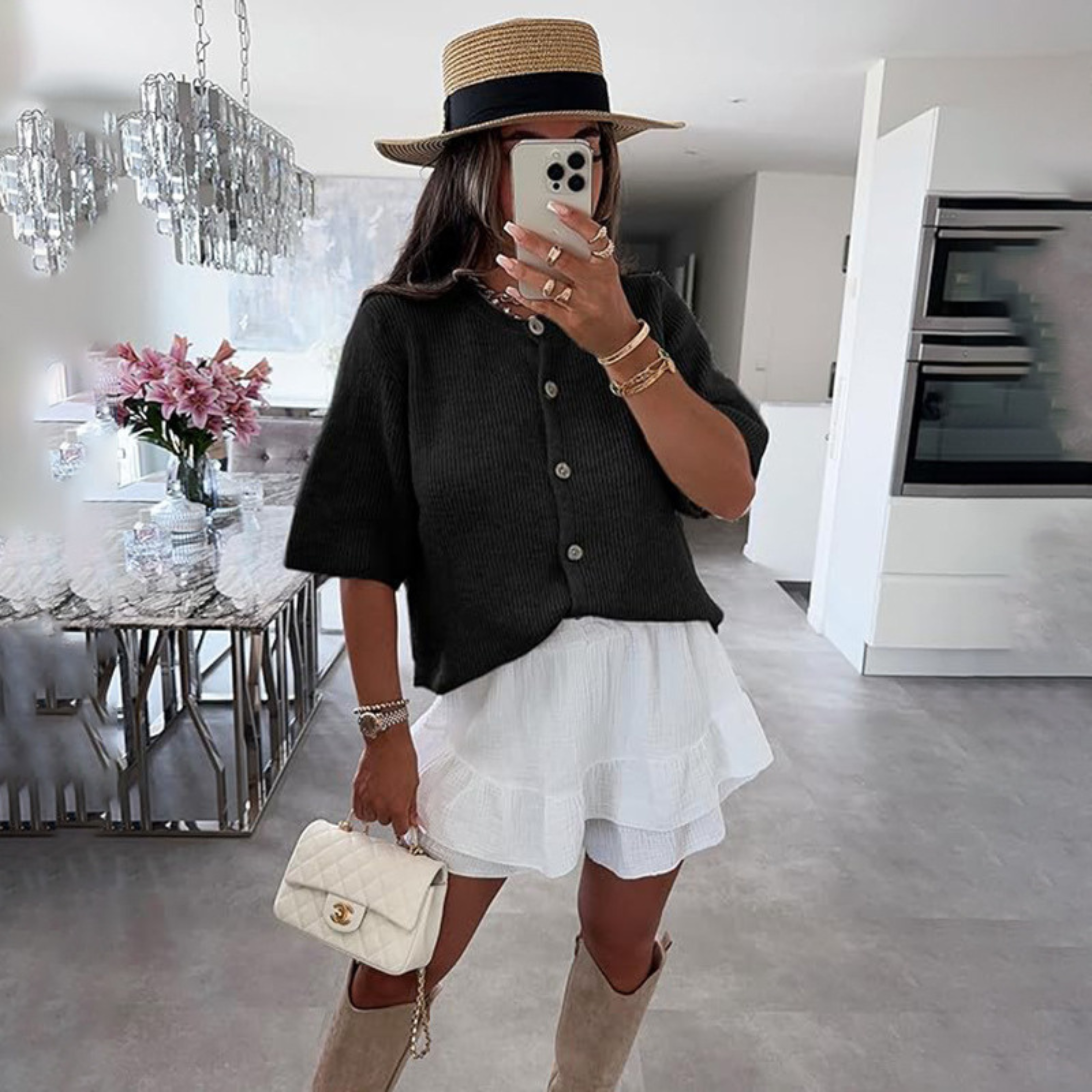 Lightweight Short-Sleeve Cardigan with Button-Down Front