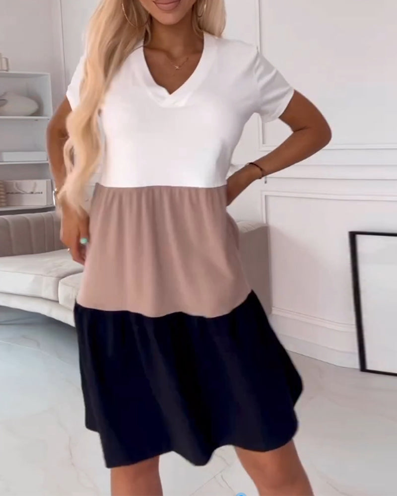 Color-Block Short-Sleeve Casual Dress