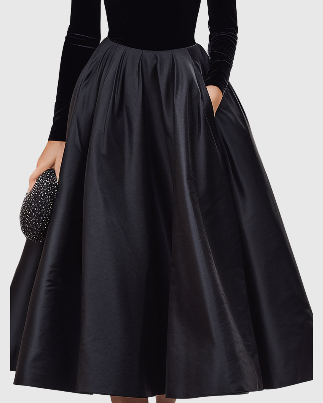 Aradia | Sophisticated Black Velvet & Satin Midi Dress