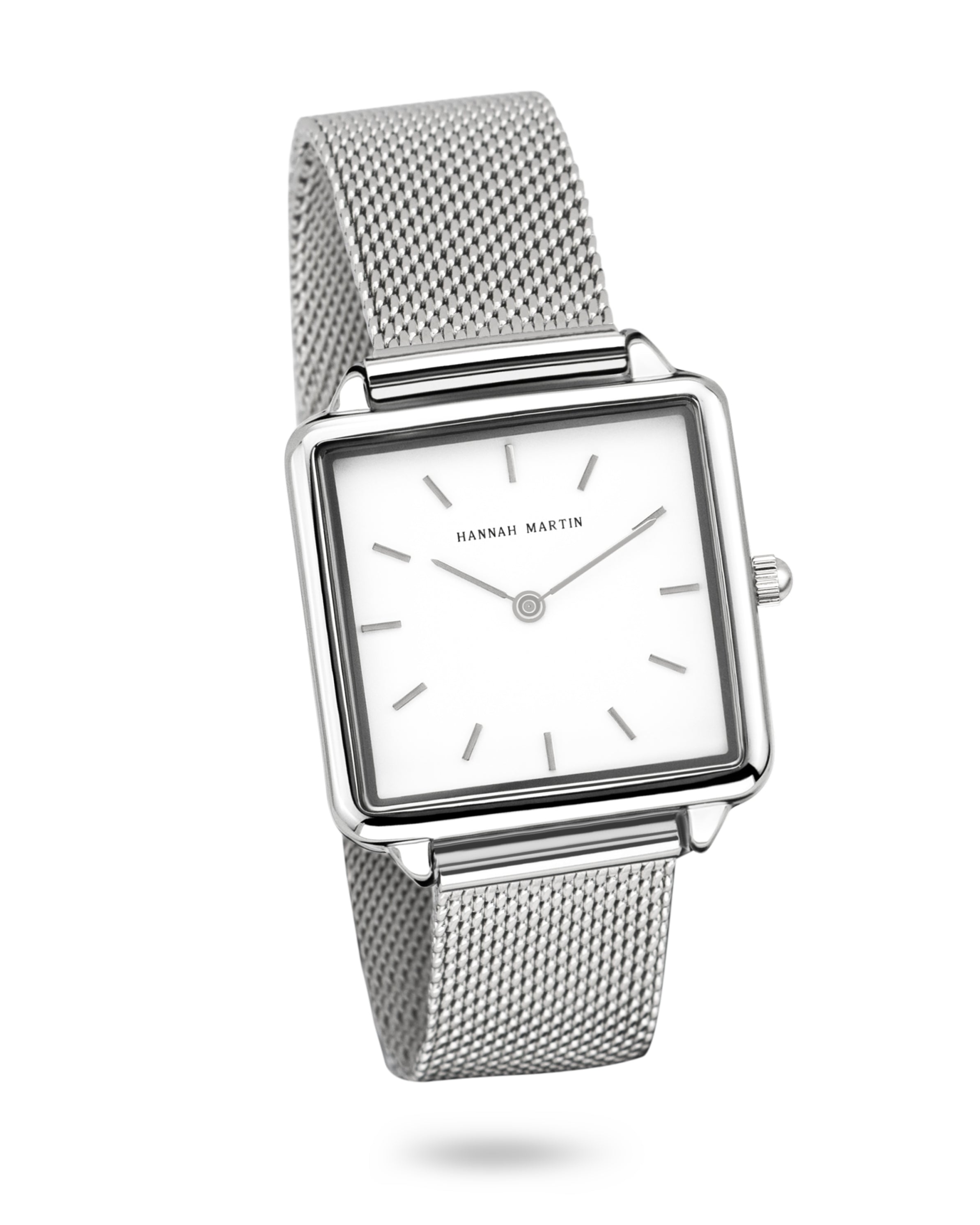 Zenith - Elegant Silver Square Watch with Stylish Mesh Band