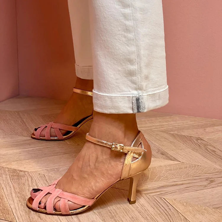 Peach Strappy Midi Heels