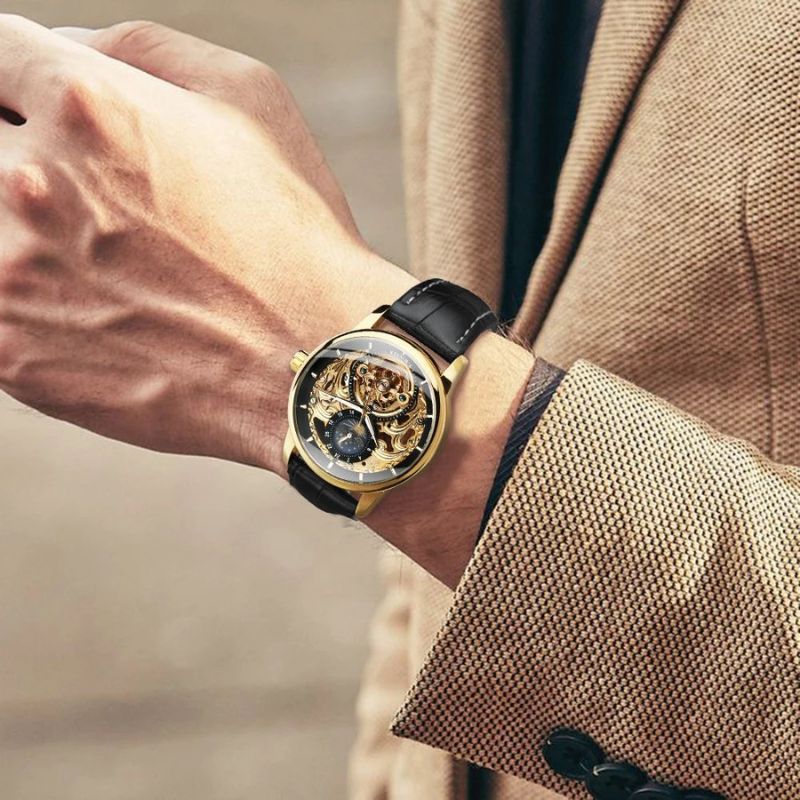 Skeleton Automatic Watch with Moon Phases