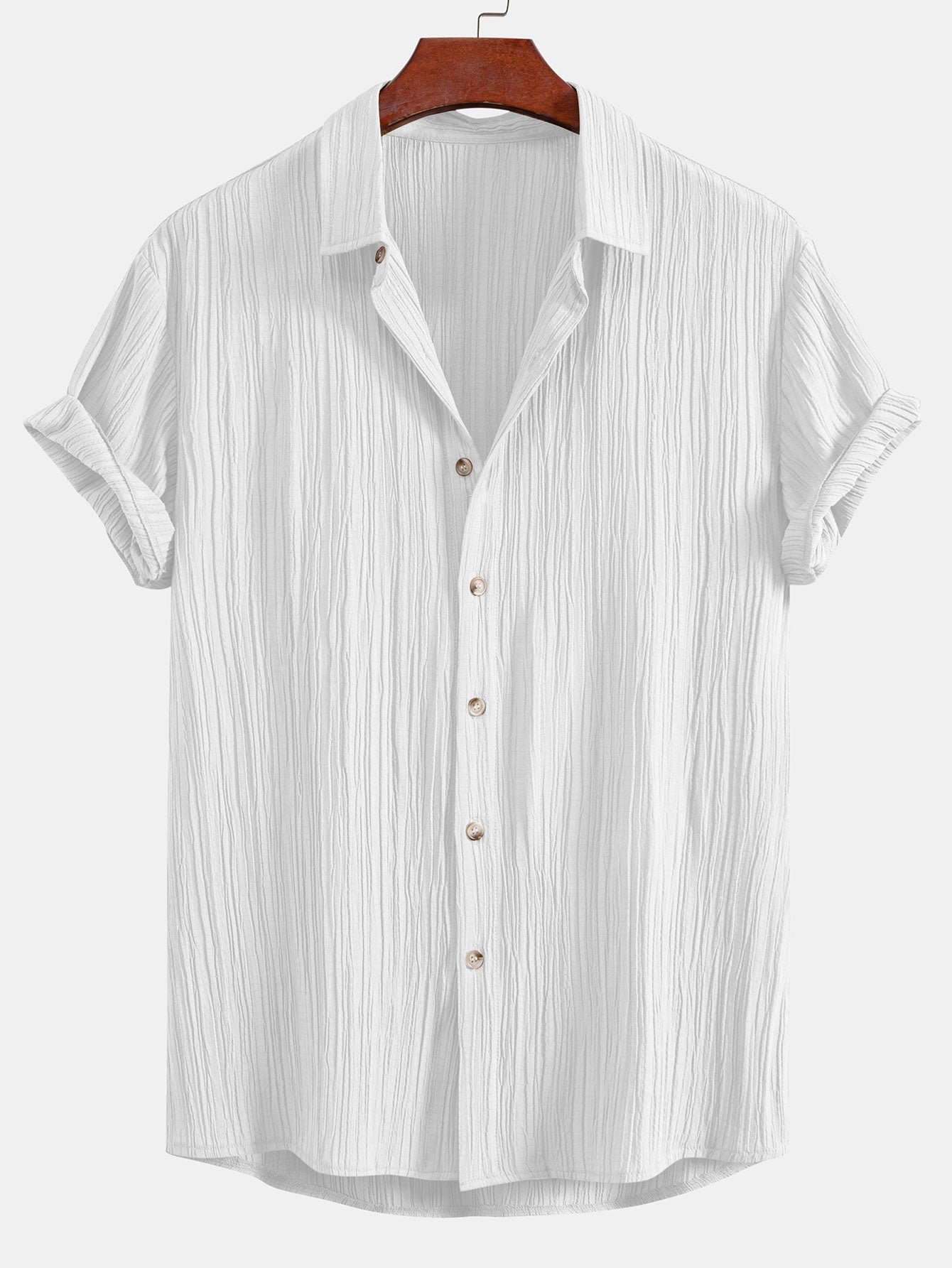 Crinkled-Textured Button-Up Shirt